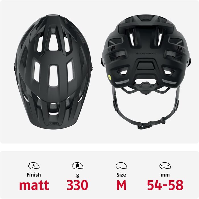 Шолом ABUS Moventor 2.0 MIPS MTB - захисний шолом для гірського велосипеда, All-Mountain, чорний (velvet black), розмір M (54-58 см)
