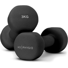 Набір гантелей KG Physio 2 x 3 кг, неопрено-литі, чорні, з постером вправ, для фітнесу, чоловіків і жінок