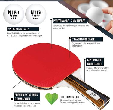 Набір для пінг-понгу: 4 професійні ракетки, розтягуване сітка, 6 м'ячів, сумка - для гри в приміщенні та на вулиці