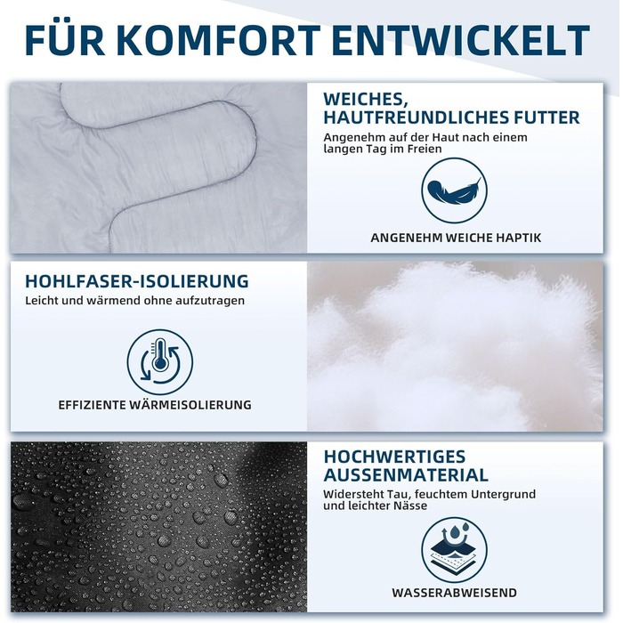 Спальний мішок Clostnature для кемпінгу та подорожей - Легкий, компактний, 3-сезонний, чорний, 0.9 кг