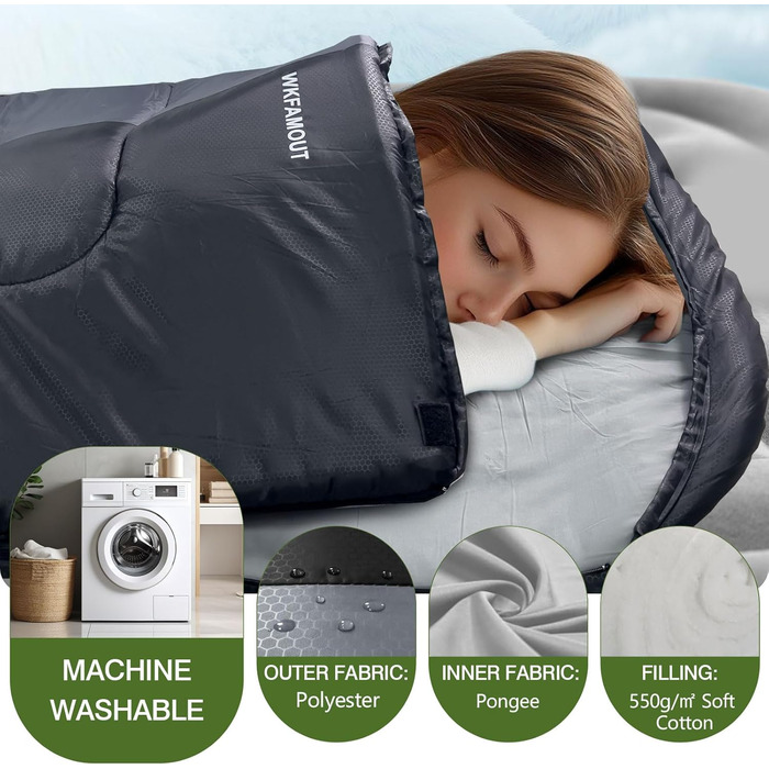 Сплячий мішок Outdoor для дорослих, машинного прання, зимовий, водонепроникний, 3-4 сезони, з компресійним мішком. Підходить для кемпінгу, походів, подорожей. Температурний режим: 0°C (комфорт 5°C). Чорний (220x85 см, L)