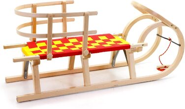 Дерев'яні санки HolzFee Baran S-Plus 110 RG з ремінним сидінням, червоно-жовті, з спинкою