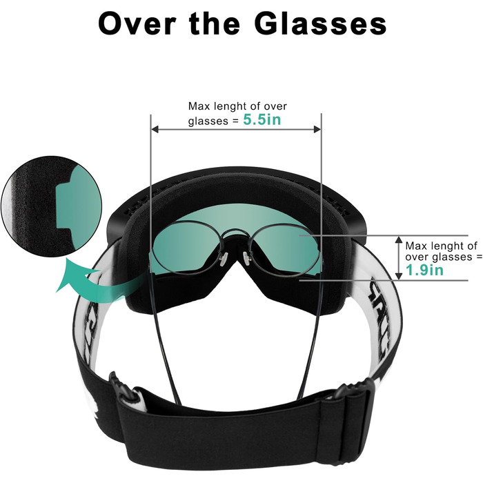 Снігові окуляри Vgooar з OTG циліндричною лінзою, регульованими ремінцями, 100% UV захистом, анти-туманне покриття для чоловіків та жінок, червоні