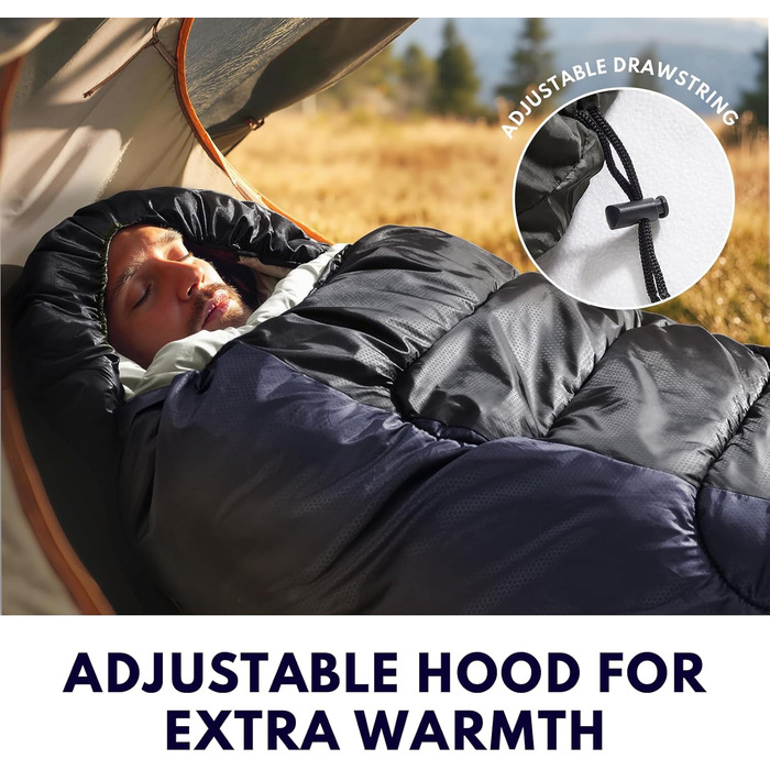 Спальний мішок 0°C XXL для дорослих, тепла погода, для кемпінгу, зими, походів, полювання, подорожей (2,4 кг, блакитний)