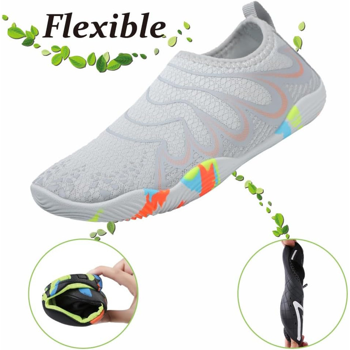 Шкарпетки для плавання унісекс, аквашузи чоловічі та жіночі, швидковисихаючі, легкі, дихаючі, сірі, 45 EU