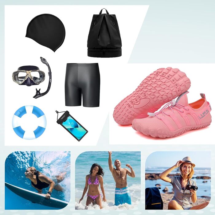 Зітоп Водні черевики для жінок та чоловіків, шкарпетки для плавання, шкарпетки для йоги, спортивні черевики для басейну, пляжу, серфінгу, дайвінгу (36-46 EU), білий, сірий, рожевий