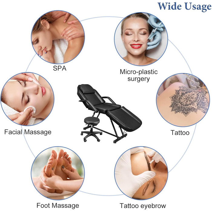 Лежак для масажу LEADZM, 3 зони, регульована висота, для салонів краси, SPA, перукарень (чорний)