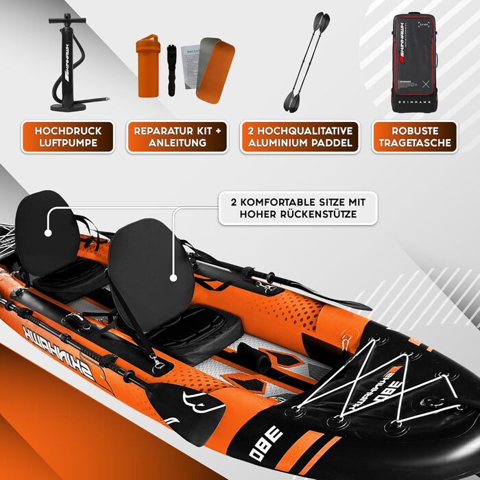 Надувний каяк SKINHAWK Exclusiv Orange 380 см для двох, комплект