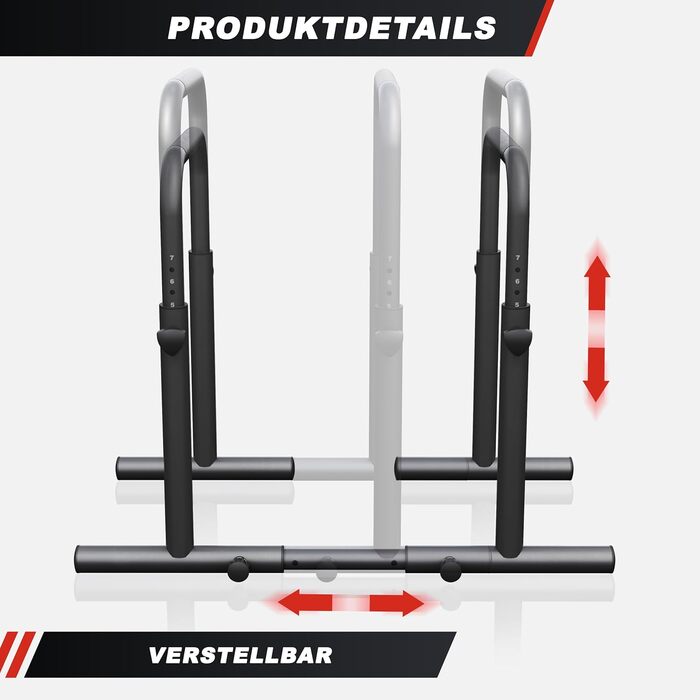 GORILLA SPORTS® Бруси для віджимань та діпів, регульовані, 80-100 см, нековзні, сталь, до 500 кг, чорні – паралети, станція для діпів, обладнання для калістеніки для дому