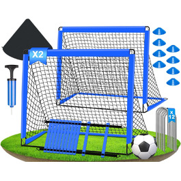 Набір для гри у футбол для дітей 2 шт: Pop-Up ворота для футболу з драбиною для розвитку спритності - тренувальний набір включає м'яч розміру 3, 8 фігурок, насос та сумка - ворота для гри в приміщенні/на вулиці 120см*90см - комплект з двох штук
