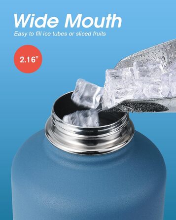 Термос пляшка для води 2 л Coolflask з нержавіючої сталі з трубочкою та 3 кришками, подвійна вакуумна ізоляція, для спорту та офісу, сірий, не протікає
