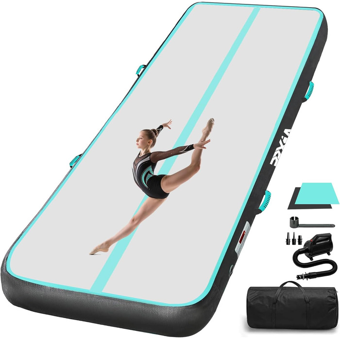Гімнастична килимок Air Matte Track 3M/4M/5M/6M, килимок для стрибків та гімнастики 10/20 см заввишки з повним аксесуаром, надувний килимок для гімнастики для дому та на вулиці, йога (м'ятно-чорний, 600*100*20 см)