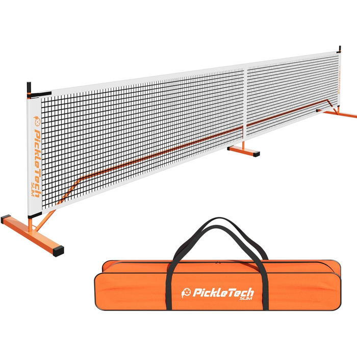 PICKLETECH М'яка сітка для піклболу Slim 4.0-6,7 м - Турнірна сітка - З переносною сумкою - Професійне обладнання для піклболу - Комплект для ігрового поля 22FT-4.0 Slim-Orange