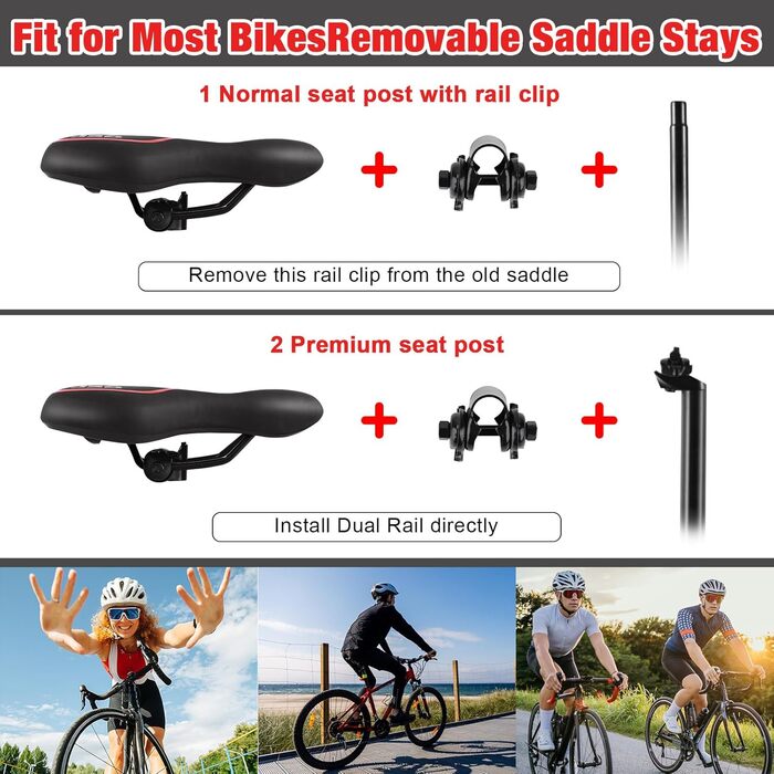 Велосипедне сідло ENJOHOS, водонепроникне, PU, для гірського, трекінгового, туристичного та шосейного велосипедів (червоне гелеве)