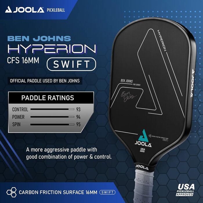 Падл для піклболу JOOLA Ben Johns Hyperion CFS 16 мм Swift, карбон, турнірний, USAPA, швидкість і обертання