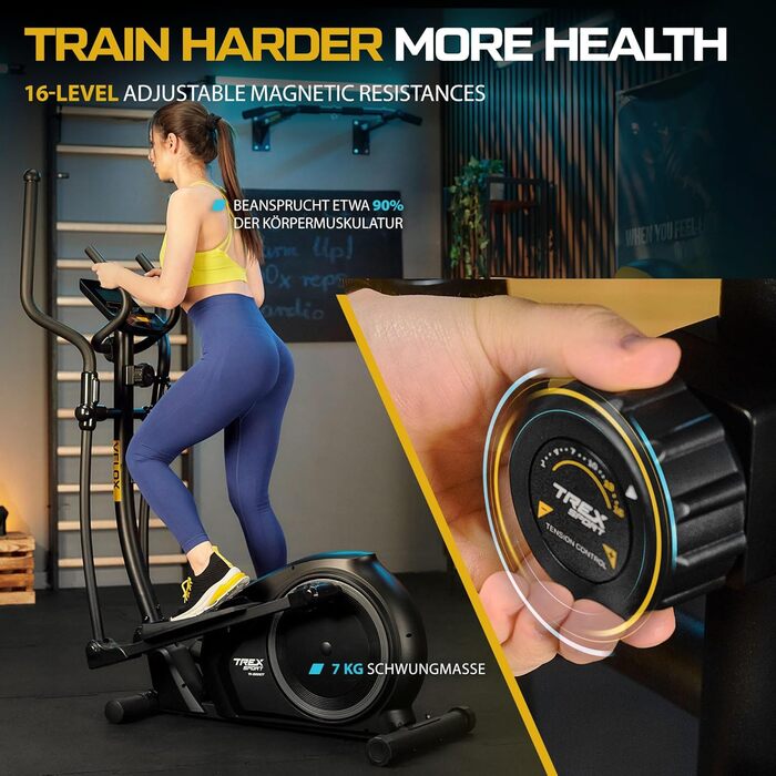 Еліптичний тренажер TREX SPORT TX-600CT Velox для дому, магнітна система, 16 рівнів навантаження, пульсометр, до 120 кг