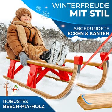 Дерев'яний санчата KESSER® Premium з буку, складні, з тяговим тросом та металевими чіпами, без спинки, червоні