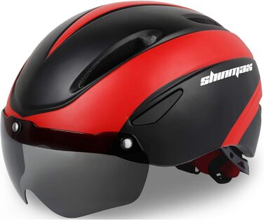 Велосипедний шолом Shinmax з козирком та знімними магнітними окулярами для чоловіків і жінок, чорний-червоний, регульований, для MTB і шосе, захист для дорослих