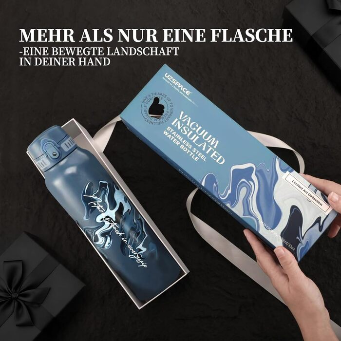 Фляга для води UZSPACE 1л (970мл) з нержавіючої сталі, термофляга з 1-кліком відкриття, 100% без витоку, для спорту, туризму, фітнесу, тренажерного залу, на вулицю, колір: лісовий зелений