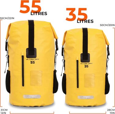 Водонепроникний рюкзак Dry Bag преміум-класу 35/55L, мішок для телефону, ідеальний для водних видів спорту та відпочинку (жовтий, 55 літрів)