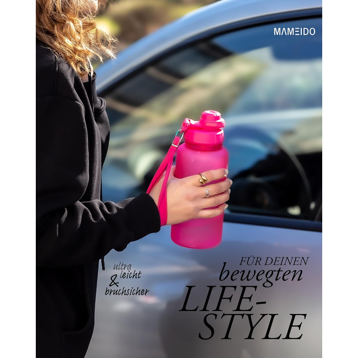 Водяна пляшка MAMEIDO з соломкою та петлею для перенесення, Tritan, 2000 мл, Glow Couture, BPA-free, для хлопчиків та дівчаток