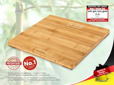 Електронна вага Soehnle Style Sense Bamboo Magic з натурального бамбука, LED-дисплей, прихований екран, до 180 кг, для тіла