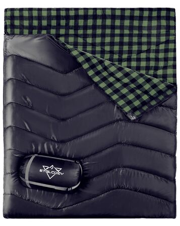 Спальний мішок для двох дорослих та дітей, XL, Queen Size, для кемпінгу та походів, вологостійкий, з компресійним мішком, чорний/зелений