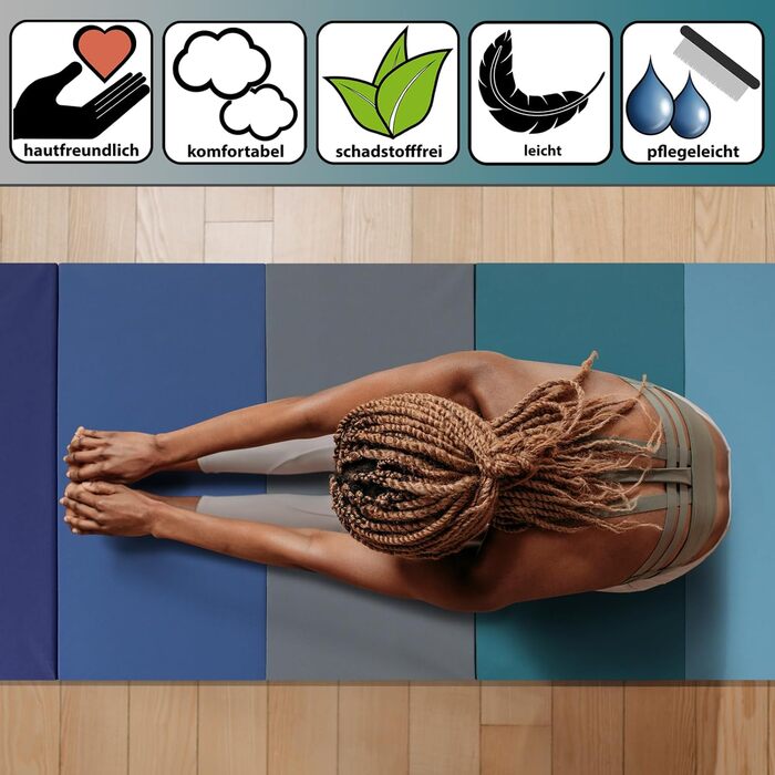 ALPIDEX Килимок для гімнастики та спорту, складаний, 185x78x3.2 см, блакитний, для дітей та дорослих