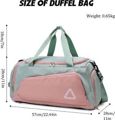 Спортивна сумка для жінок 45L з відділенням для взуття, мокрою сумкою, водонепроникна, для подорожей, спортзалу, басейну. Сумка-рюкзак для фітнесу, спорту, подорожей. Зелена/Рожева.