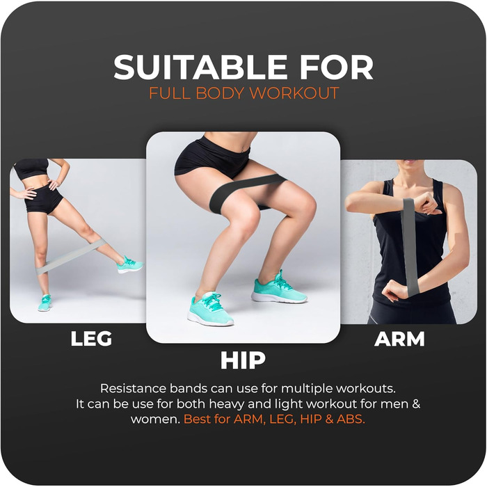 Фітнес-еластичні стрічки з 5 рівнями опору, латексні фітнес-стрічки для м'язів, Pilates, Yoga, тренувань вдома та в спортзалі, фіолетовий колір для різних рівнів опору (сірий)