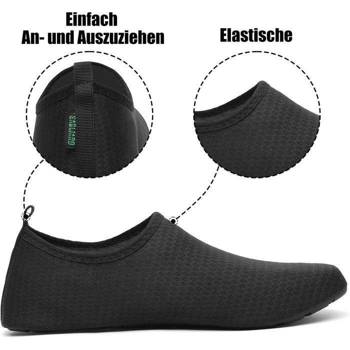 Чоботи для плавання Saguaro: чоловічі та жіночі, легкі, з неопрену, для пляжу, серфінгу, басейну, розмір EU 36-47 (Vanta Schwarz, 46/47 EU)