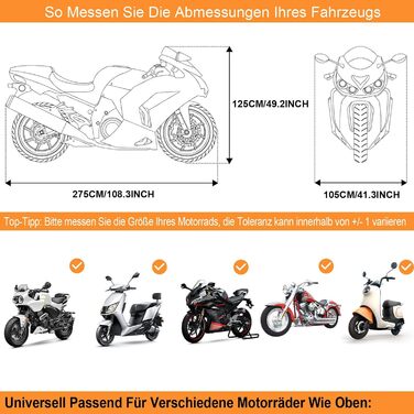 Захисний чохол для мотоцикла Motorrad, зимовий, водонепроникний, 210D, 275x105x125 см