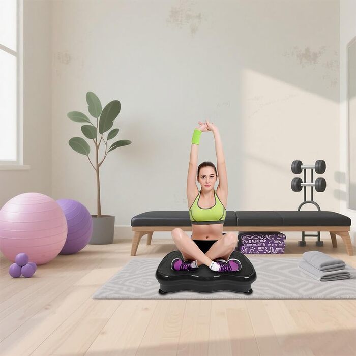 Вібраційна платформа LCD з Bluetooth та USB – Power Plate для фітнесу, для тренувань всього тіла, схуднення та нарощування м'язів, домашні тренування з пультом дистанційного керування (Чорний)