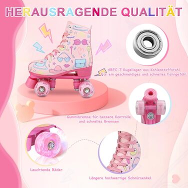 Роликові ковзани XUDREZ з підсвічуванням для дітей та дорослих, рожевий принт, Quad-Skates, регульовані, для дівчаток, дам та початківців, розмір 34