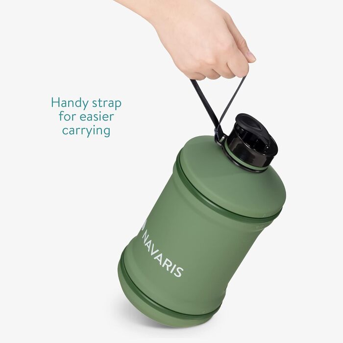 Спортивна пляшка Navaris 2,2 л для води, BPA-free, міцна, з ручкою, зелена, для фітнесу та тренувань