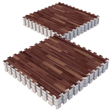 Набір захисних пазл-матів для підлоги GORILLA SPORTS® з EVA-піни, 60x60x1,2 см, 16 шт (5,76 м²), протиковзкі килимки для фітнесу та тренувань, колір: темний дерево