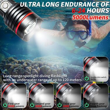 Ліхтар для дайвінгу LetonPower 2000 Lumen, 100м водонепроникний, з акумулятором Type-C, для дайвінгу та відпочинку на природі (Sm-26s)