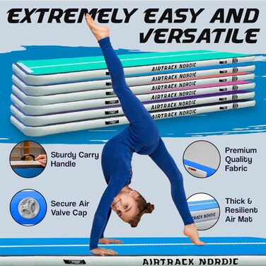 Гімнастичний надувний мат для гімнастики та йоги AirTrack Nordic Home Special Edition (3м/4м/5м/6м/7м/8м) з насосом, блакитний