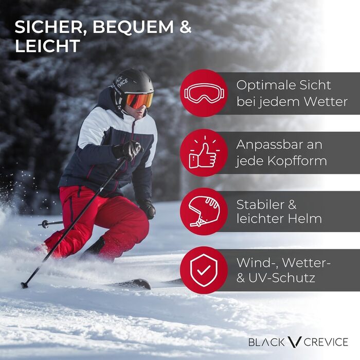 Гірськолижний шолом Black Crevice Saalbach з візором, у стилі пілота, для чоловіків та жінок, біло-чорний, регульований розмір 54-57 см, з додатковим візором, для лиж та сноуборду