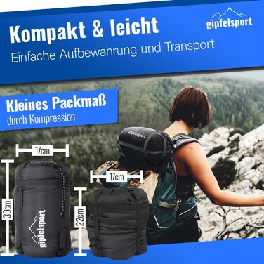 Сплячий мішок Gipfelsport Ultraleicht 4 сезони [-20°C - 15°C] | Ultralight, -5°C, для кемпінгу, трекінгу та подорожей (синій/чорний)