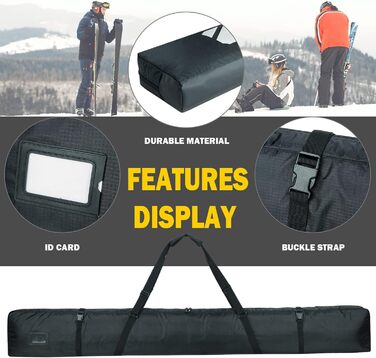 Чохол для лиж AUMTISC Skitasche: міцний, з регульованою ручкою, 170-185 см, чорний