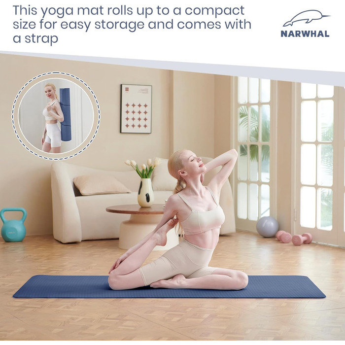 Килимок для йоги Narwhal XXL TPE, 190x80x0.6 см, антиковзаючий, зелено-чорний