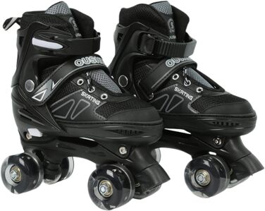 Роликові ковзани класичні для дівчаток та хлопчиків, з/без світлодіодами, розмір M (32-37), чорний