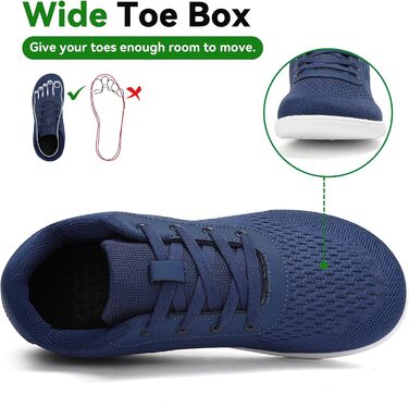 Легкі та зручні кросівки для бігу та тренувань Barfußschuhe: дихаючі, з широкою передньою частиною, антиковзаючі, для чоловіків та жінок (36 EU, Темно-синій)
