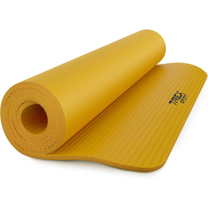 TREX SPORT Килимок для гімнастики та фітнесу, 190x80x1 см, жовтий | Килимок для йоги з неслизьким покриттям та ручкою для перенесення