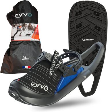 Снігоступи EVVO Originale з підошвою Michelin, льодоступами, регульованими кріпленнями, для чоловіків і жінок, чорні/сині, розмір L (EU 42–48), з сумкою