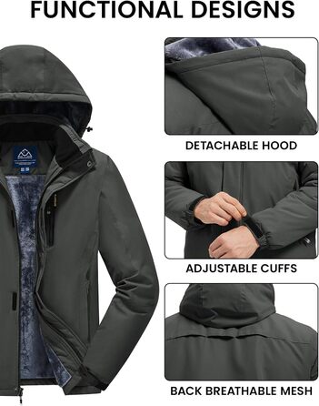 Чоловіча зимова куртка Rdruko для сноуборду та гірських прогулянок. Водонепроникна функціональна куртка з флісовою підкладкою та капюшоном. Білий колір (S, Темно-сірий)