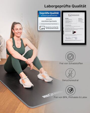 Фітнес-мат Neolymp Extra товстий (80 см, сірий) з ременем для перенесення та E-book - килимок для йоги, гімнастики, пілатесу для дому та спорту