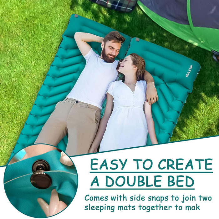 MULEVIP Килимок для кемпінгу з самонадувною подушкою, самонадувний килимок для кемпінгу з помпою для ніг, потовщений, водонепроникний, складаний, для піших прогулянок, подорожей, кемпінгу та пляжу