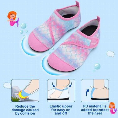 Дитячі аквашузи для купання WateLves: зручні, неслизькі, для басейну та пляжу (24/25 EU, 225 Рожево-блакитний)